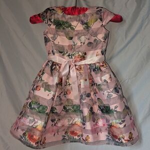 Lavender Girls' Pink Floral Organza Party Dress with Satin Bow